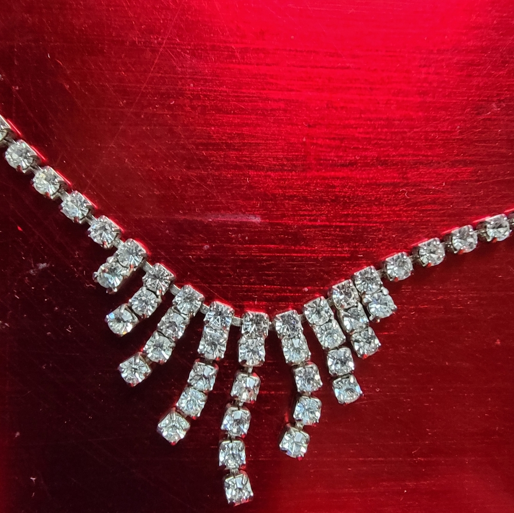 Vintage 9 rows drop  rhinestone necklace